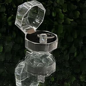 Step Cut Emerald Shape Half pave Band CZ ring Size 6